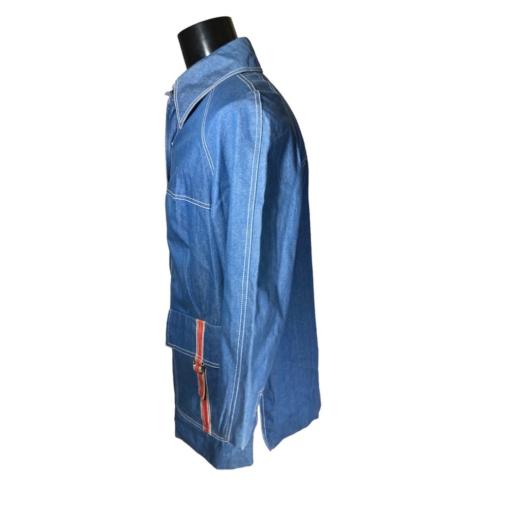 Stylish Blue Military Field Jacket with Orange Accents - Picture 2 of 7